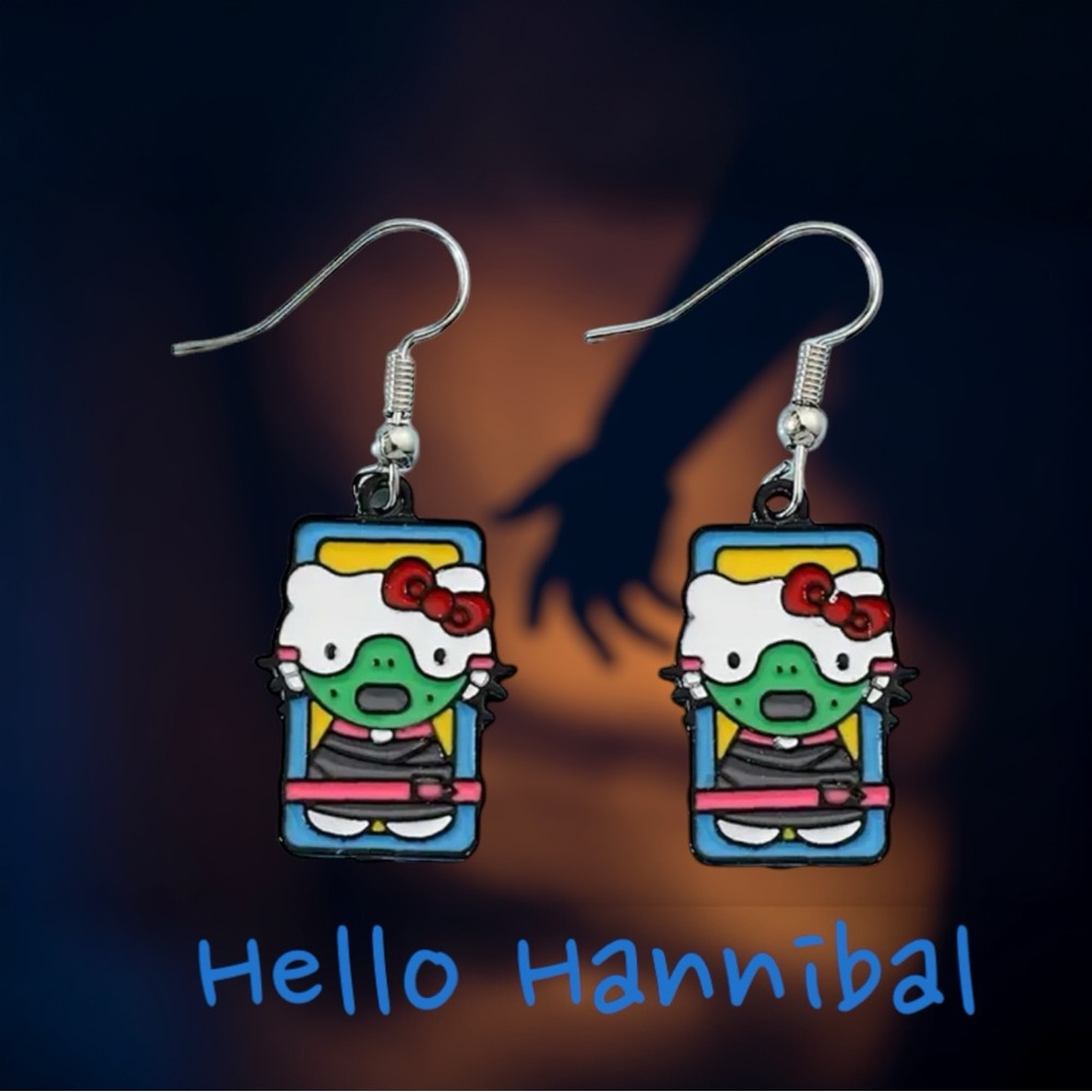 ‼️$7‼️ Hello Kitty “Hannibal” Themed
Drop Dangle Earrings, Silver-Plated Zinc